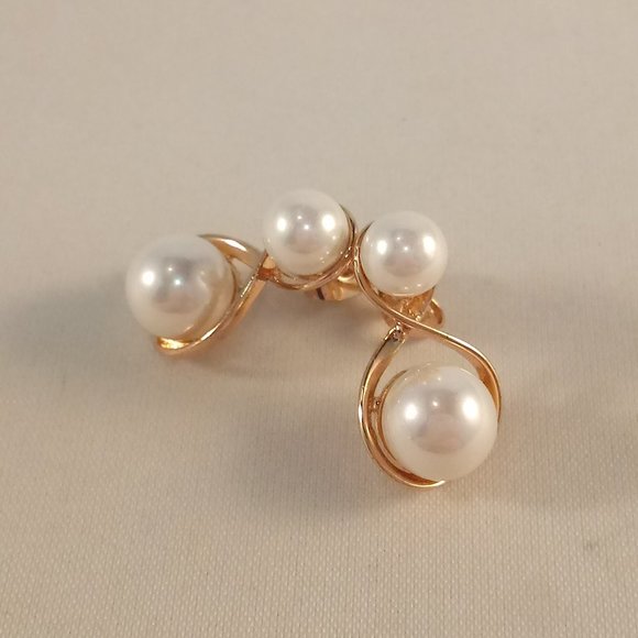 18K Yellow Gold Filled Infinity 8 Pearl Swirl Drop Stud Earrings Party Gift - Picture 3 of 4